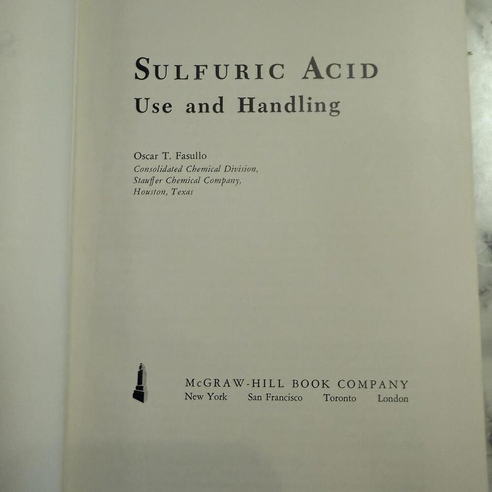Sulfuric Acid Use and Handling – Oscar Fasullo – 1965 McGraw-Hill Hardcover - Picture 3 of 8